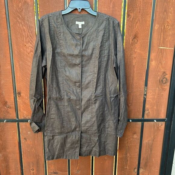 Eileen Fisher 100% organic Linen Lightweight Jacket - Size M Brown - Picture 1 of 5